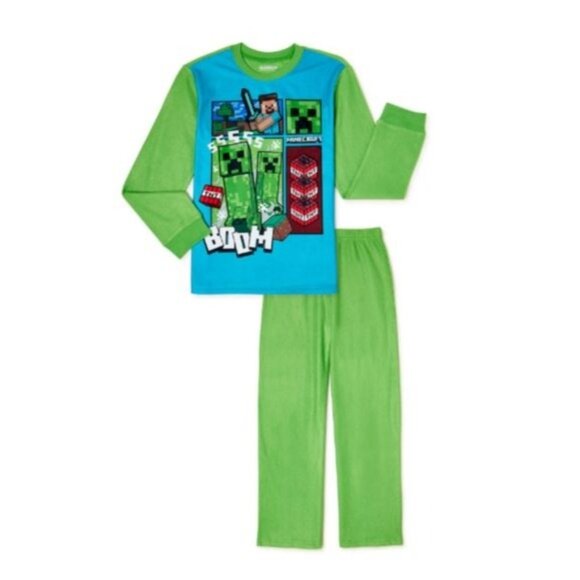 Minecraft Boys Creeper 2-Piece Pajama Set Long Sleeve Shirt Pants Size Small 6/7 - Picture 2 of 9